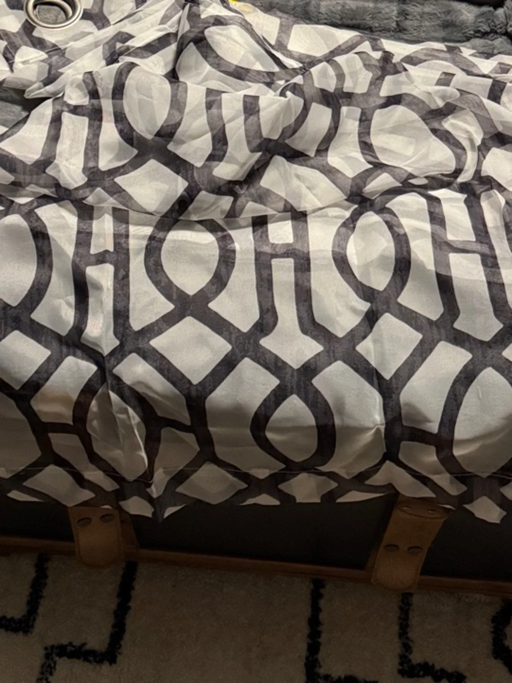 2 Modern Geometric Black and White Grommet Curtain Accent Panels